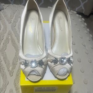 Elegant Cream Peep-Toe Heels with Embellishments